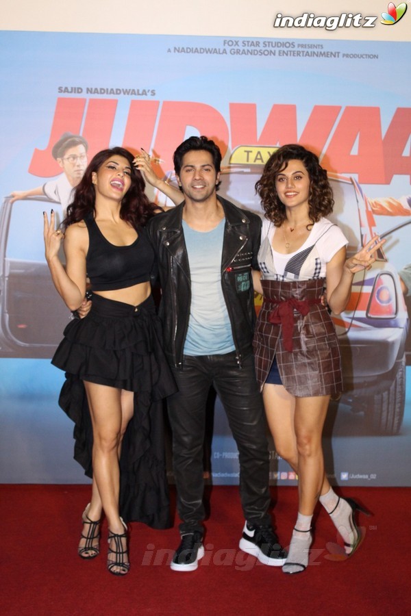 Varun Dhawan, Jacqueline Fernandez, Taapsee Pannu at 'Judwaa 2' Trailer Launch