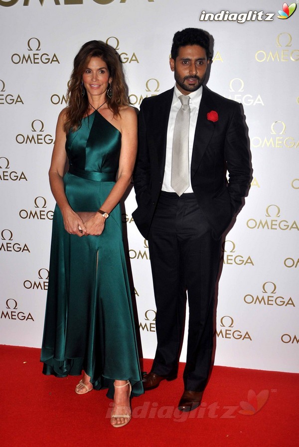 Abhishek, Cindy Crawford at Omega Constellation Pluma Collection Party