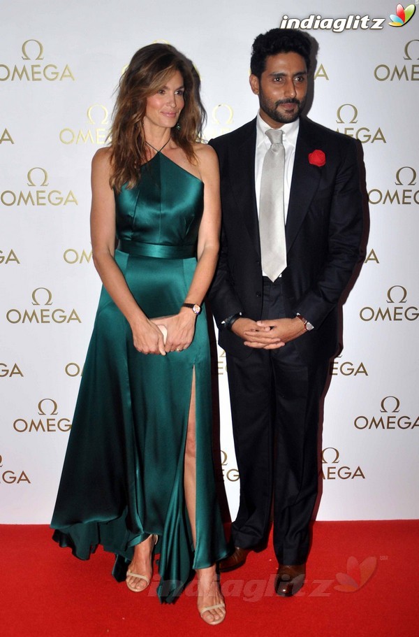 Abhishek, Cindy Crawford at Omega Constellation Pluma Collection Party