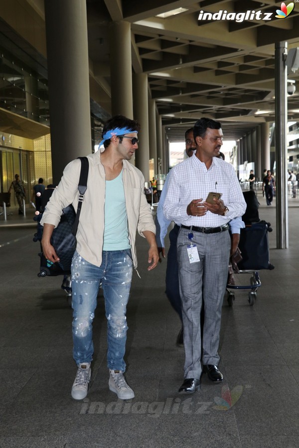 Varun Dhawan With His Mother Spotted at Airport