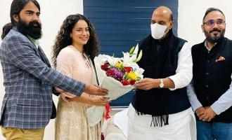 Kangana Ranaut meets with Rajnath Singh to take blessings for 'Tejas'.