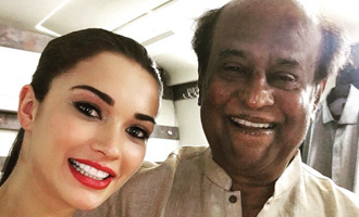 Amy Jackson shared a 'Super Excited' selfie with superstar Rajinikanth