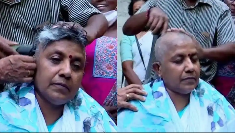 Lathika Subhash tonsures head