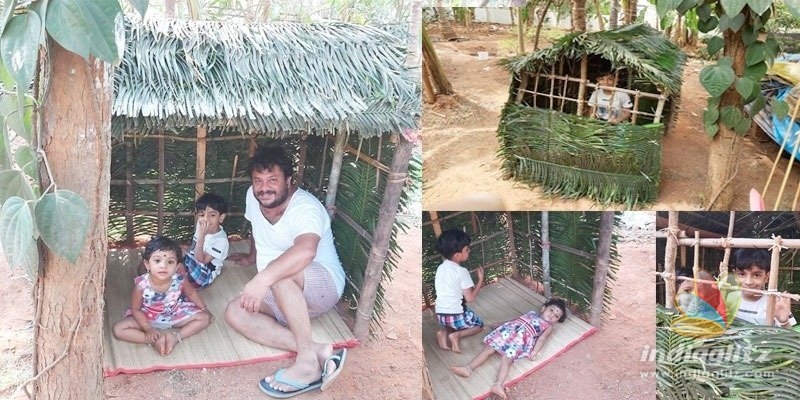 Lockdown: Popular Malayalam actor builds a tiny hut for his kids 