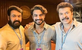 Tovino Thomas strikes a pose with Mohanlal and Mammootty