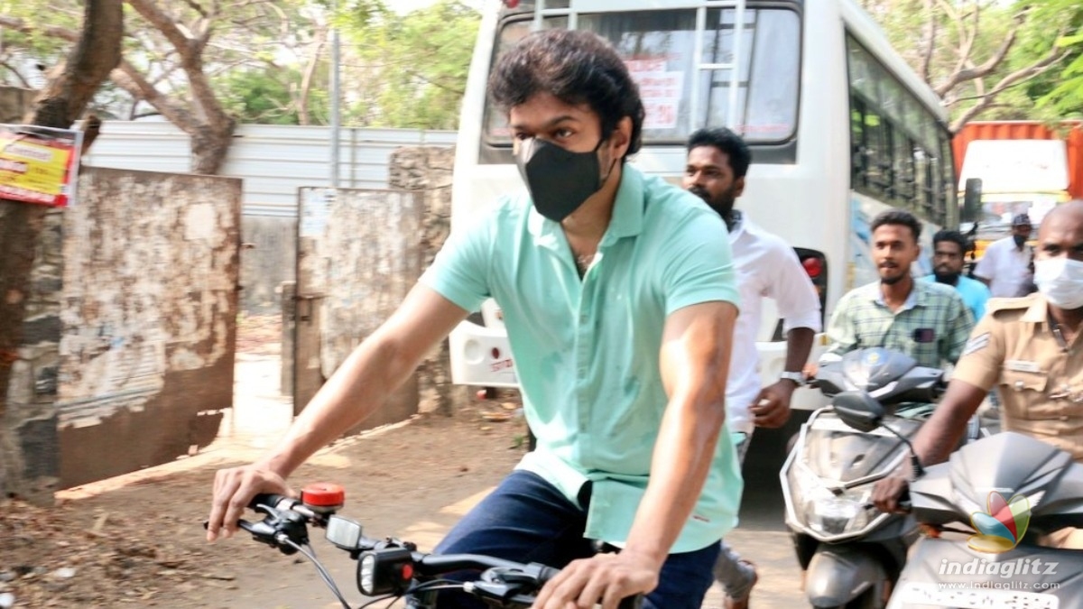 Thalapathy Vijay cycles to the election booth to cast his vote
