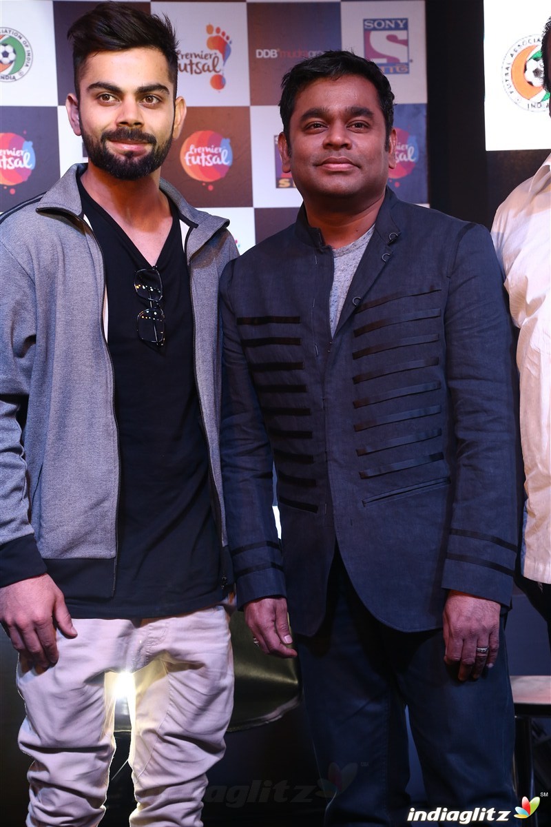 A.R. Rahman and Virat Kohli at Premier Futsal India Press Conference