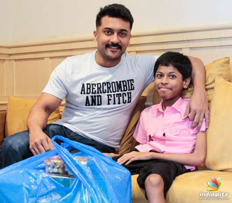Suriya and his family met the special child KV Dinesh today