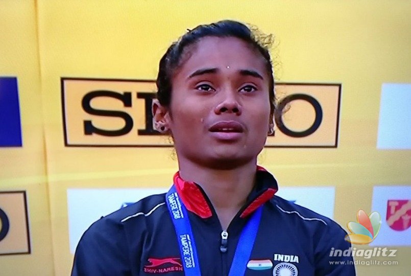Video: Hima Das gets emotional and cries during National Anthem after winning gold