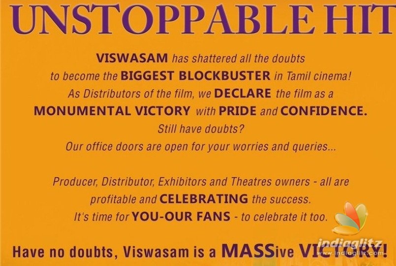 Viswasam biggest hit ever in Tamil cinema says producer with proof