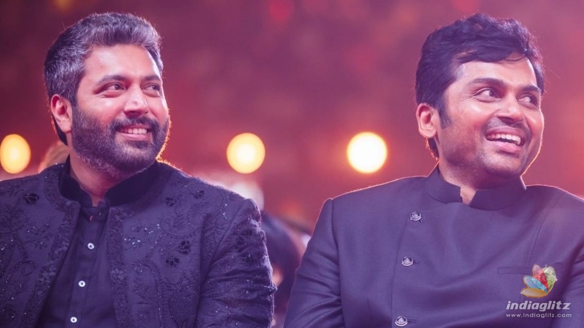 Karthi and Jayam Ravi catch up with each other as they shoot at the same studio! - Viral photo