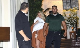 Britney Spears exits Chateau Marmont with friends