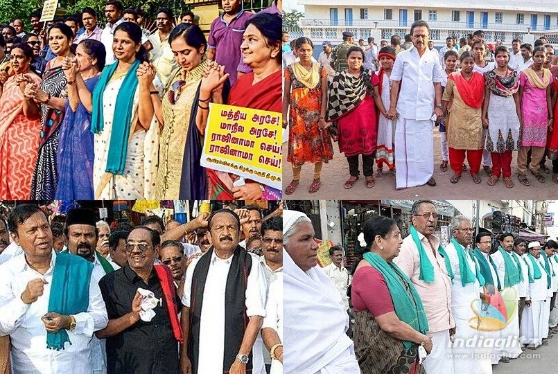 DMK, allies form ‘human-chain’ across the State over Cauvery issue