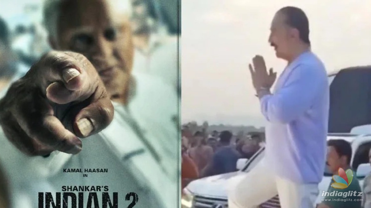 Kamal Haasans grand entry to Indian 2 sets from the sky - Pics and Video go viral