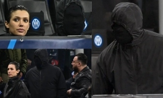 Kanye West Covers his Full Face at a Soccer Game With Bianca Censeri