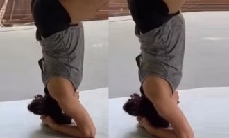 Actress Pooja Ramachandran pregnant upside down yoga husband John Kokken thunivu