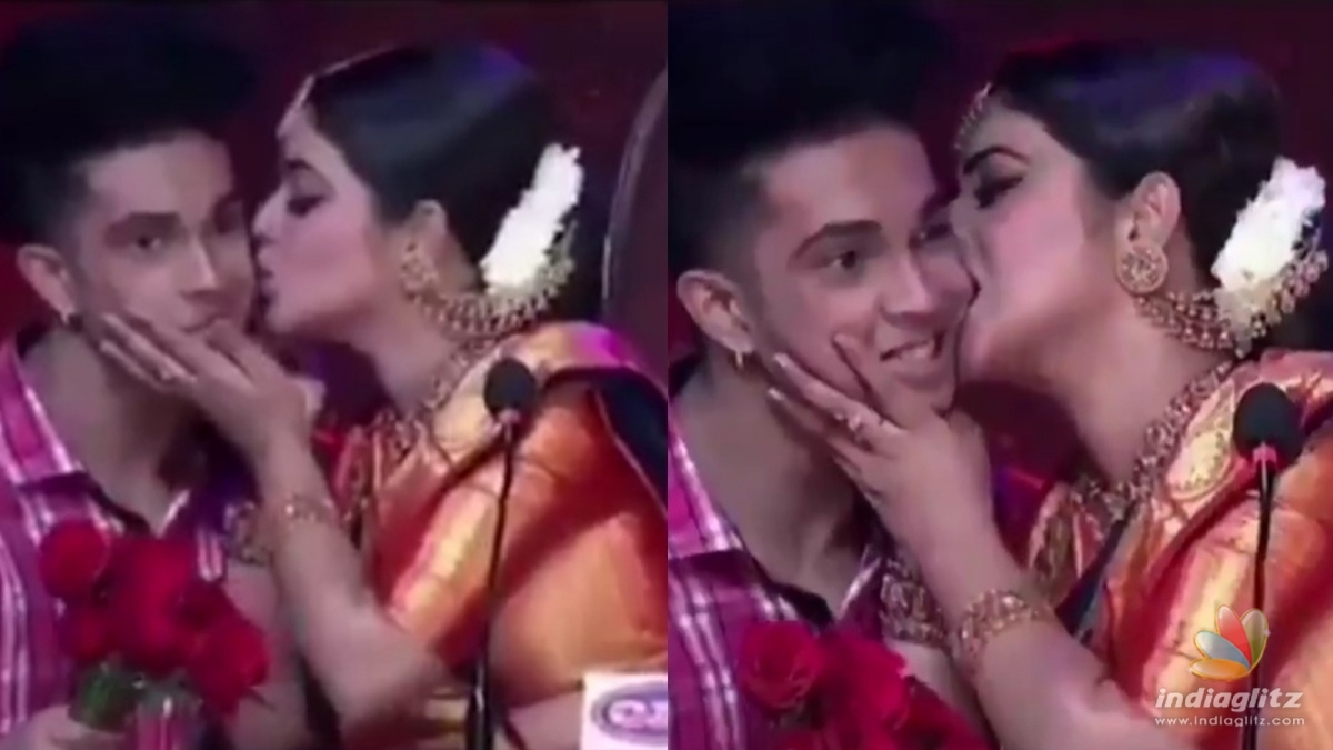 Actress Poorna kisses a contestant in TV dance show! - Video goes viral