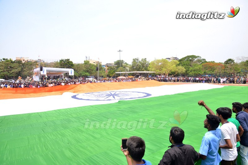 Pawan Kalyan Unfurls World's Largest Indian Flag At NTR Stadium