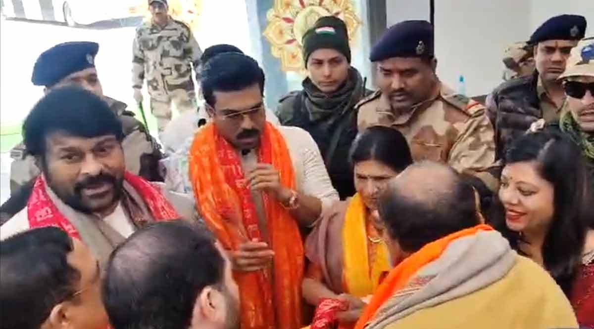 Chiranjeevi, Ram Charan arrive in Ayodhya for Pran Pratishta