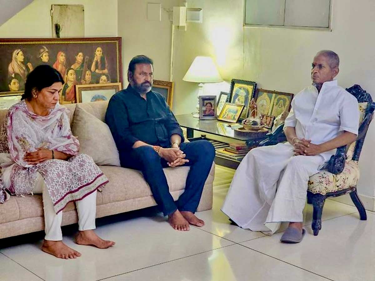 Mohan  Babu consoles Ilayaraja in Chennai