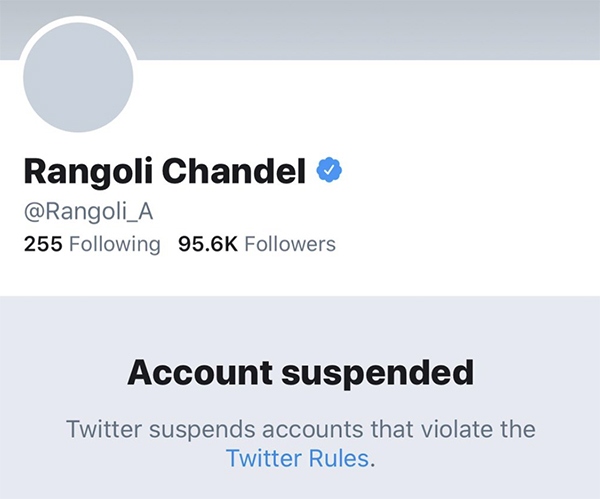 Kangana Ranaut’s sister Rangolis Twitter account suspended for hatred