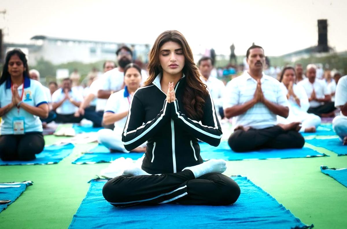 Sree Leela takes part in an Yoga event