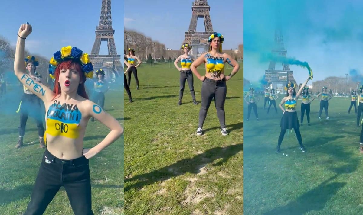 Women in Paris go topless to protest Russia-Ukraine war