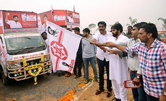 Pawan Kalyan Launches Campaigning Vehicle at Mangalagiri